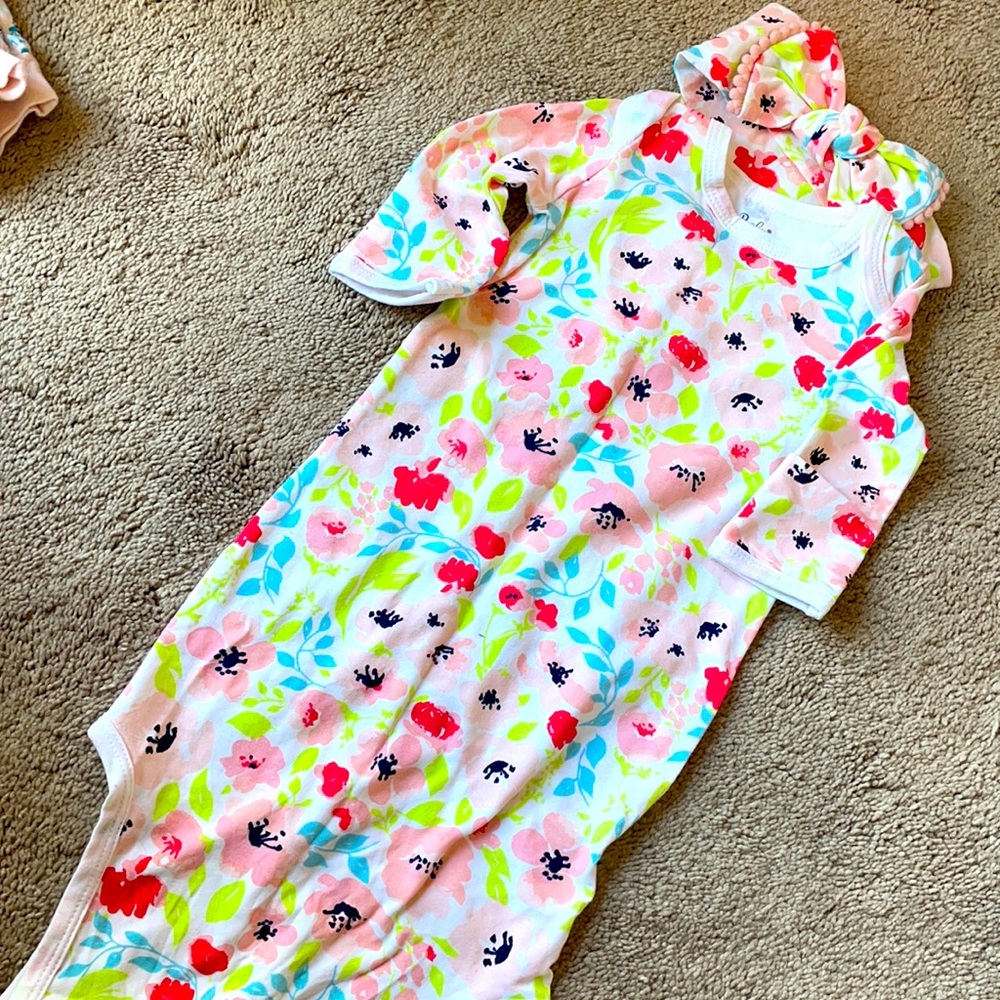 Floral baby gown with matching headband
